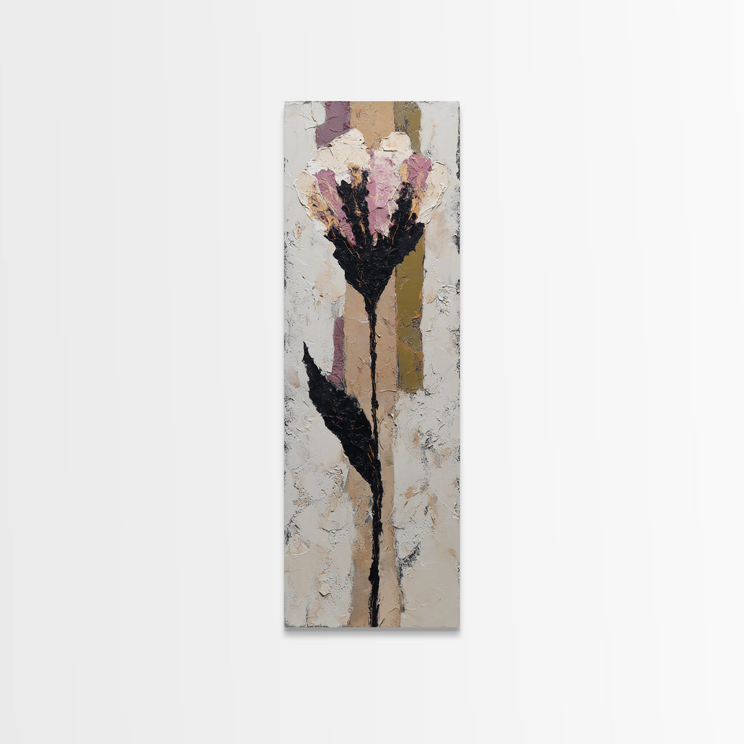 Single Flower Stem Framed Canvas Print, Minimalist Art, Art, Living Room Decor, Oil Painting, Minimal, Canvas Tote Bag, MIN-1x3-24