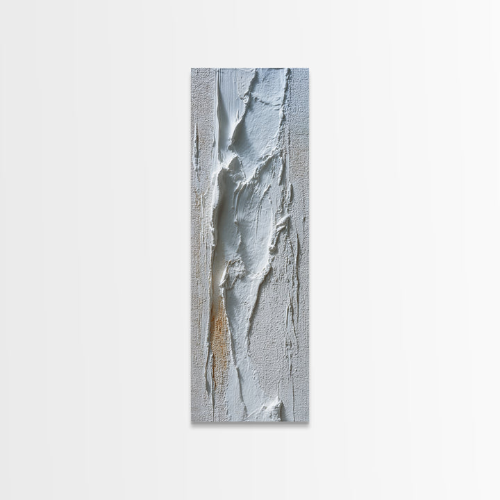 White on White Plaster Texture Study Framed Canvas Print, Minimalist Art, Abstract Wall Art, Living Room Decor, Oil Painting, MIN-1x3-76