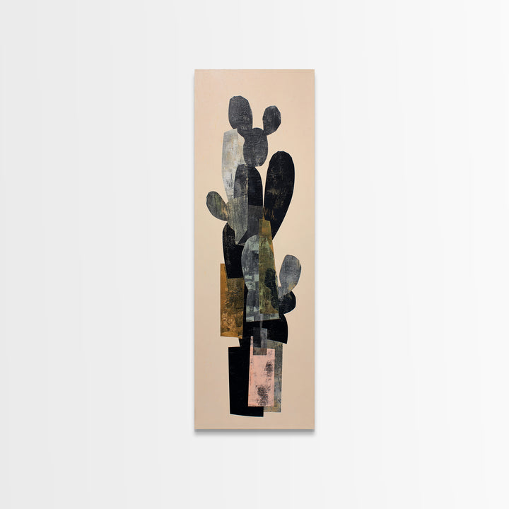 Black and White Cactus Silhouette Framed Canvas Print, Minimalist Art, Contemporary Art, Living Room Decor, Fine Art, Minimal, MIN-1x3-8
