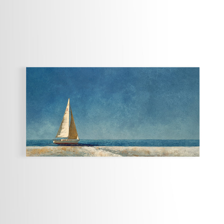 Tiny Sailboat under Open Sky Framed Canvas Print, Minimalist Art, Contemporary Art, Living Room Decor, Fine Art, Minimal, MIN-2x1-10