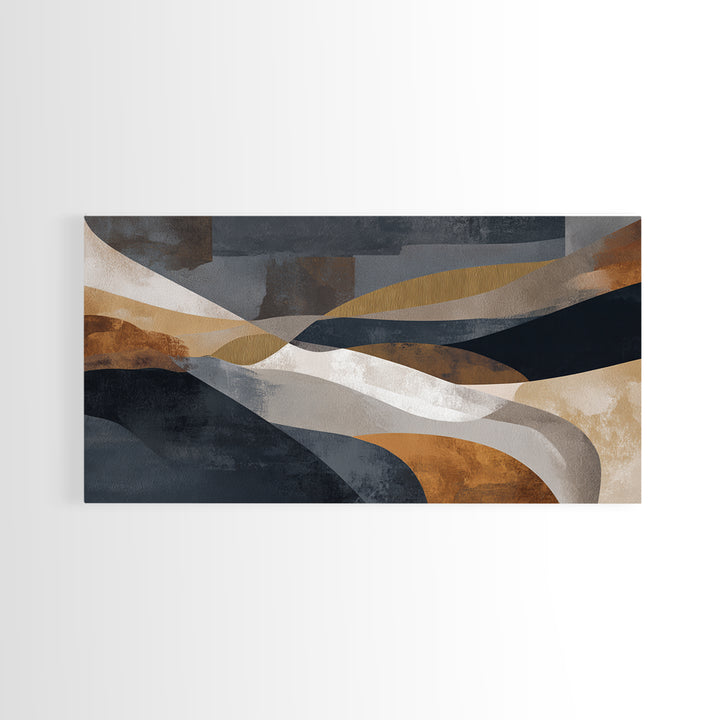 Single Gold Line Curve on Charcoal Framed Canvas Print, Minimalist Art, Minimalist, Living Room Decor, Abstract Art, Minimal, MIN-2x1-13
