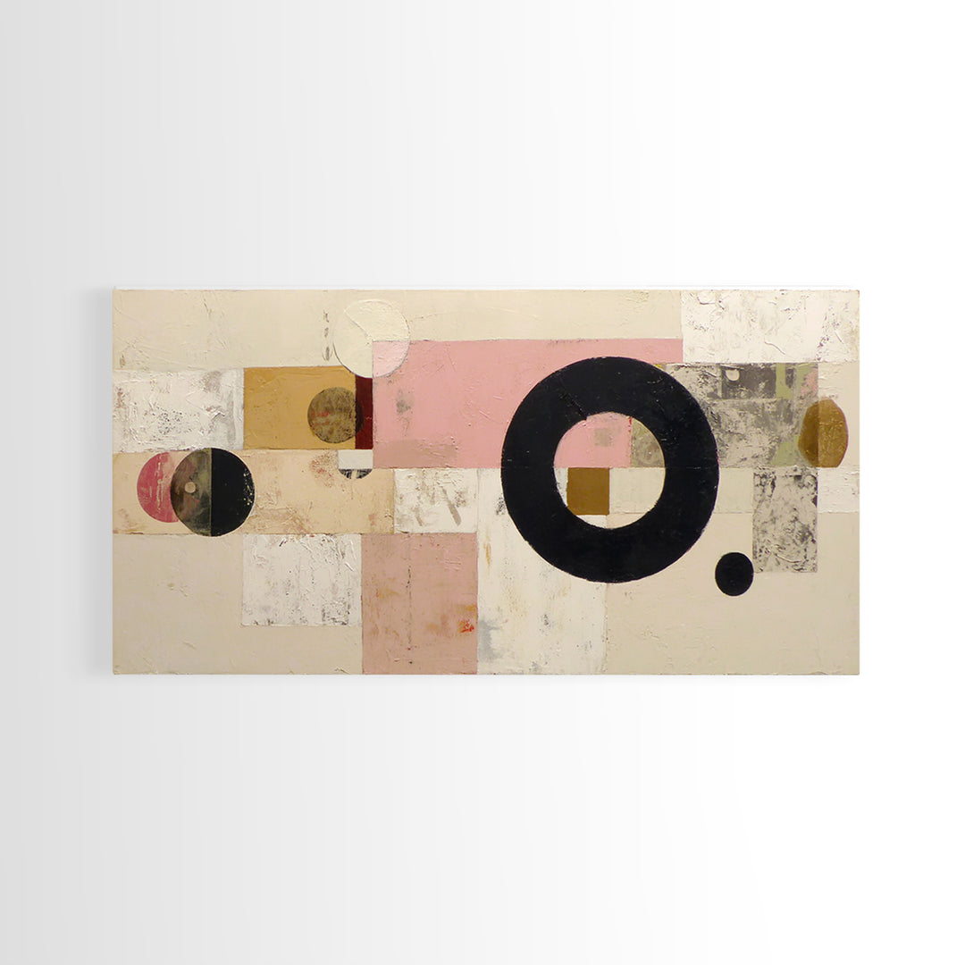 Single Black Circle on Warm Ivory Ground Canvas Print, Minimalist Art, Art Prints, Living Room Decor, Oil Painting, Minimal, MIN-2x1-21