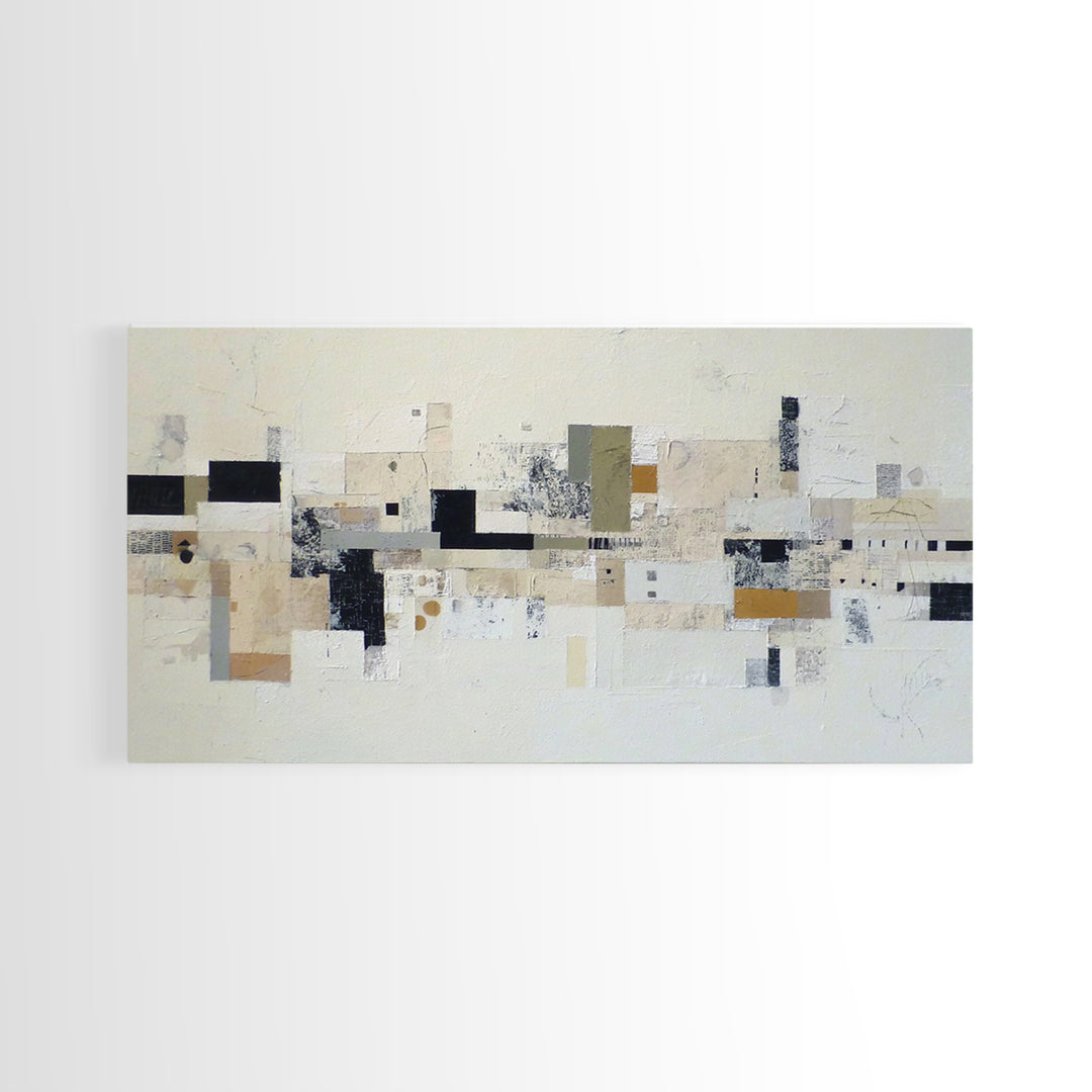 Small Black Bird Crossing White Space Framed Canvas Print, Minimalist Art, Boho Decor, Living Room Decor, Oil Painting, Minimal, MIN-2x1-27