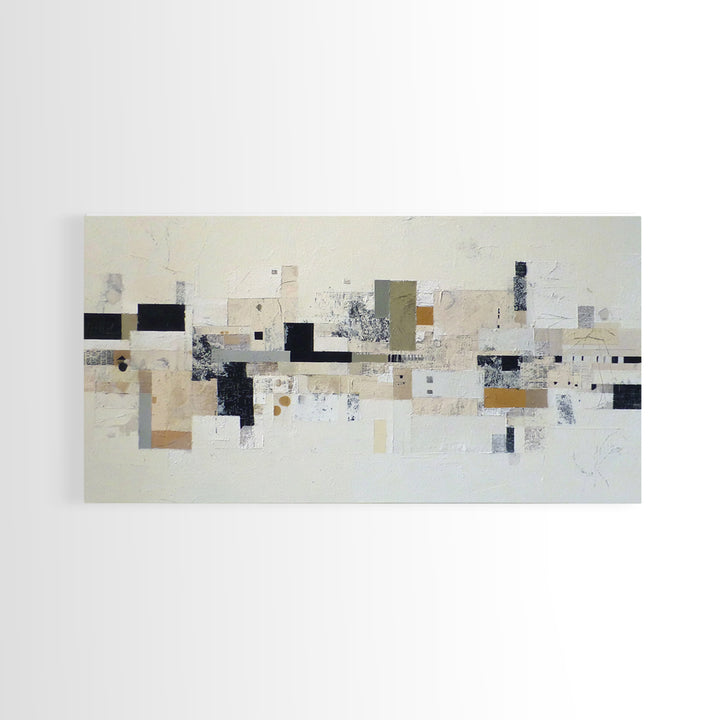Small Black Bird Crossing White Space Framed Canvas Print, Minimalist Art, Boho Decor, Living Room Decor, Oil Painting, Minimal, MIN-2x1-27