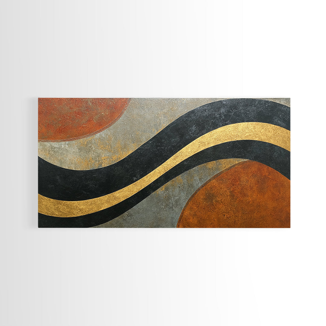 Single Gold Line Curve on Charcoal Framed Canvas Print, Minimalist Art, Minimalist, Living Room Decor, Abstract Art, Minimal, MIN-2x1-37