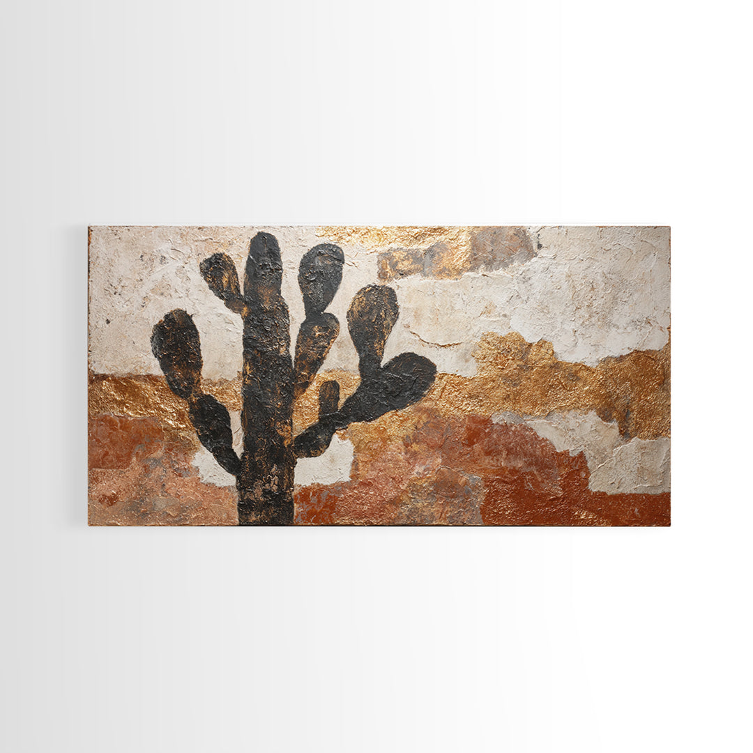 Black and White Cactus Silhouette Framed Canvas Print, Minimalist Art, Poster, Living Room Decor, Fine Art, Minimal, Boho, MIN-2x1-40