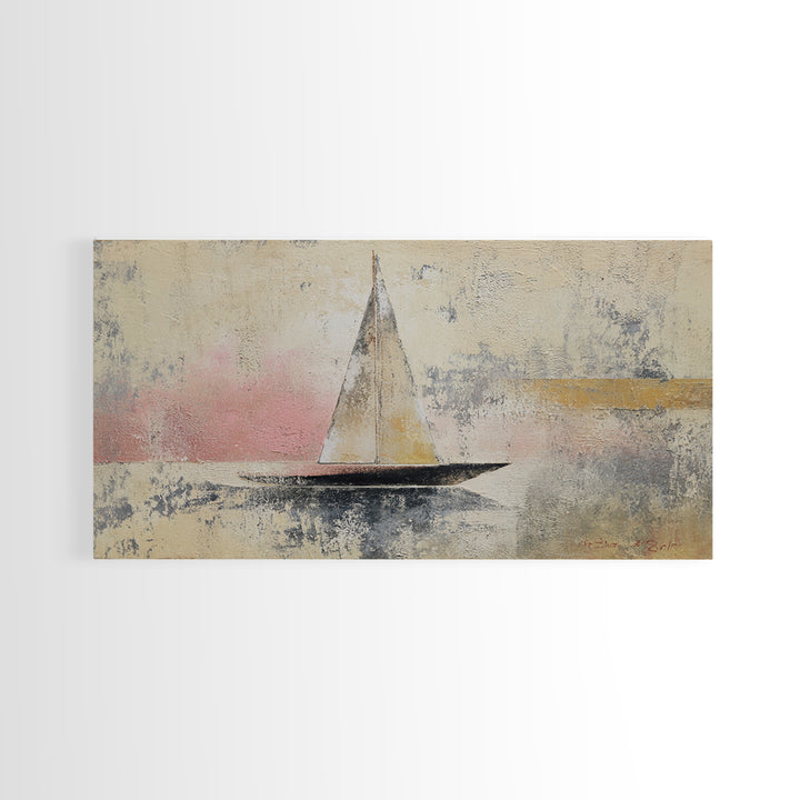 Tiny Sailboat under Open Sky Canvas Print, Minimalist Art, Minimalist, Living Room Decor, Fine Art, Minimal, Black Art, MIN-2x1-58