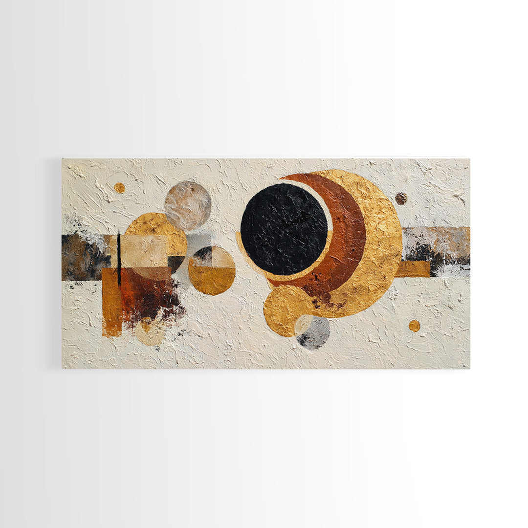 Single Black Circle on Warm Ivory Ground Canvas Print, Minimalist Art, Digital Print, Living Room Decor, Fine Art, Minimal, MIN-2x1-69