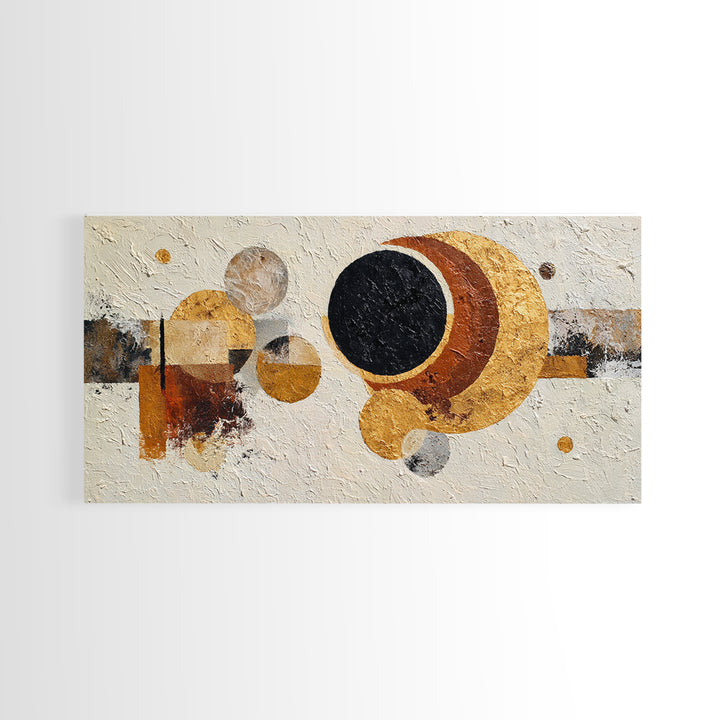 Single Black Circle on Warm Ivory Ground Canvas Print, Minimalist Art, Digital Print, Living Room Decor, Fine Art, Minimal, MIN-2x1-69