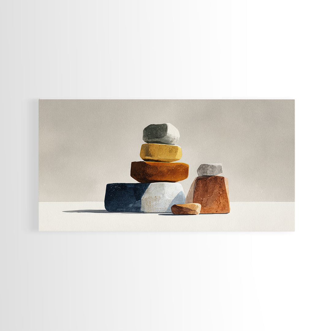 Quiet Stone Stack Framed Canvas Print, Minimalist Art, Minimalist, Living Room Decor, Abstract Art, Minimal, Black Art, MIN-2x1-7