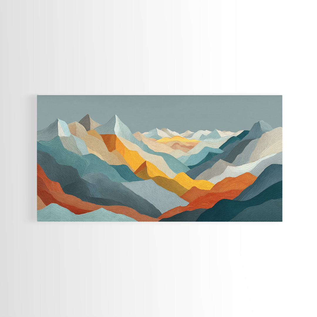 Thin Line Mountain Canvas Print, Minimalist Art, Art Print, Living Room Decor, Oil Painting, Minimal, Abstract Wall Art, MIN-2x1-70
