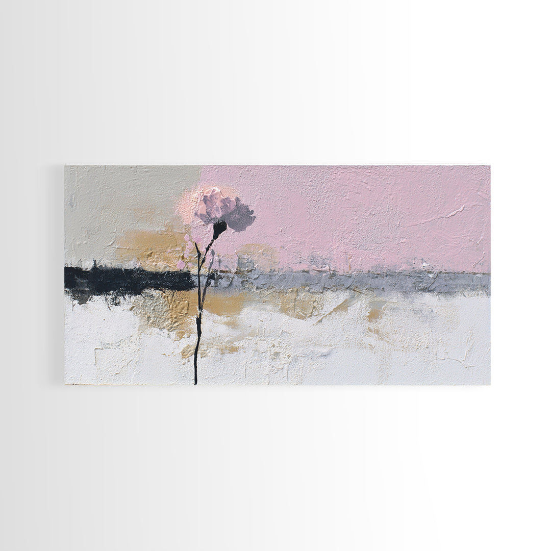 Single Flower Stem Framed Canvas Print, Minimalist Art, Black Art, Living Room Decor, Oil Painting, Minimal, MIN-2x1-80