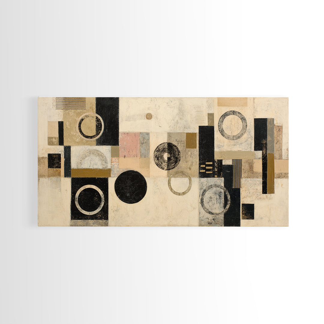 Single Black Circle on Warm Ivory Ground Canvas Print, Minimalist Art, Digital Print, Living Room Decor, Fine Art, Minimal, MIN-2x1-93