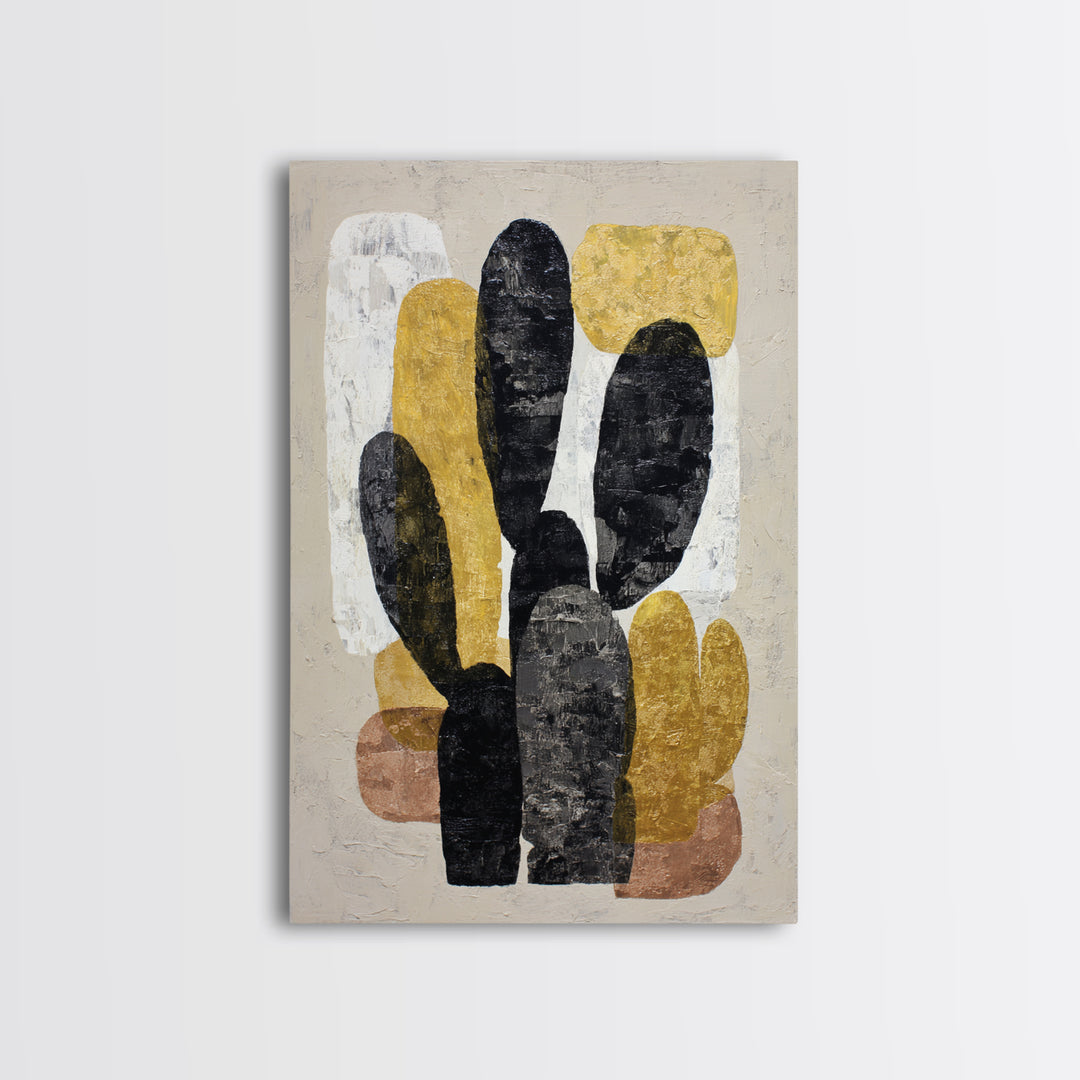 Black and White Cactus Silhouette Framed Canvas Print, Minimalist Art, Minimalist, Living Room Decor, Fine Art, Minimal, MIN-2x3-100