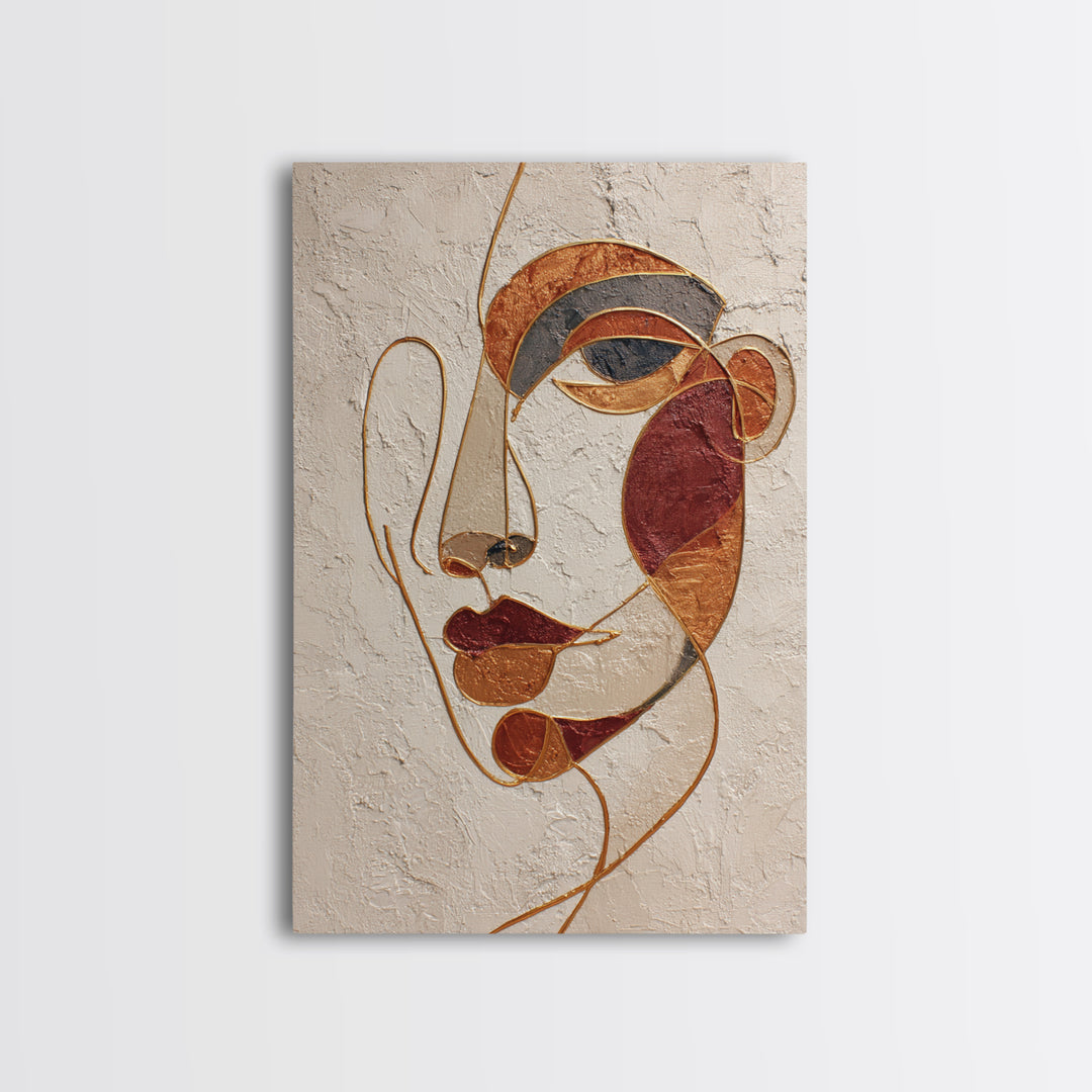 Single Continuous Line Female Face Framed Canvas Print, Minimalist Art, Digital Wall Art, Living Room Decor, Fine Art, Minimal, MIN-2x3-13