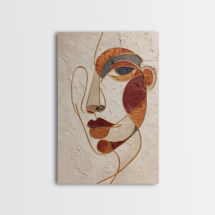 Single Continuous Line Female Face Framed Canvas Print, Minimalist Art, Digital Wall Art, Living Room Decor, Fine Art, Minimal, MIN-2x3-13