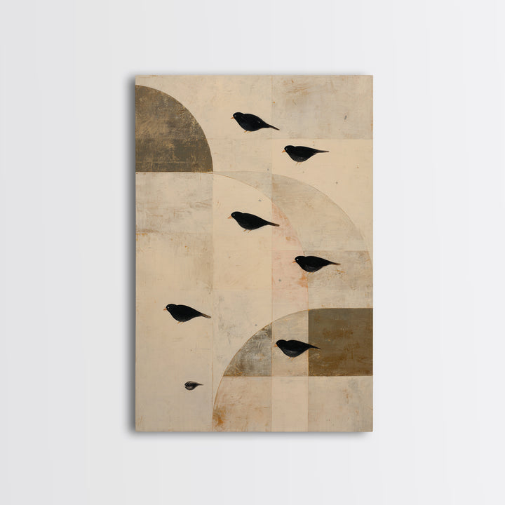 Small Black Bird Crossing White Space Canvas Print, Minimalist Art, Minimalist Decor, Living Room Decor, Fine Art, Minimal, MIN-2x3-15