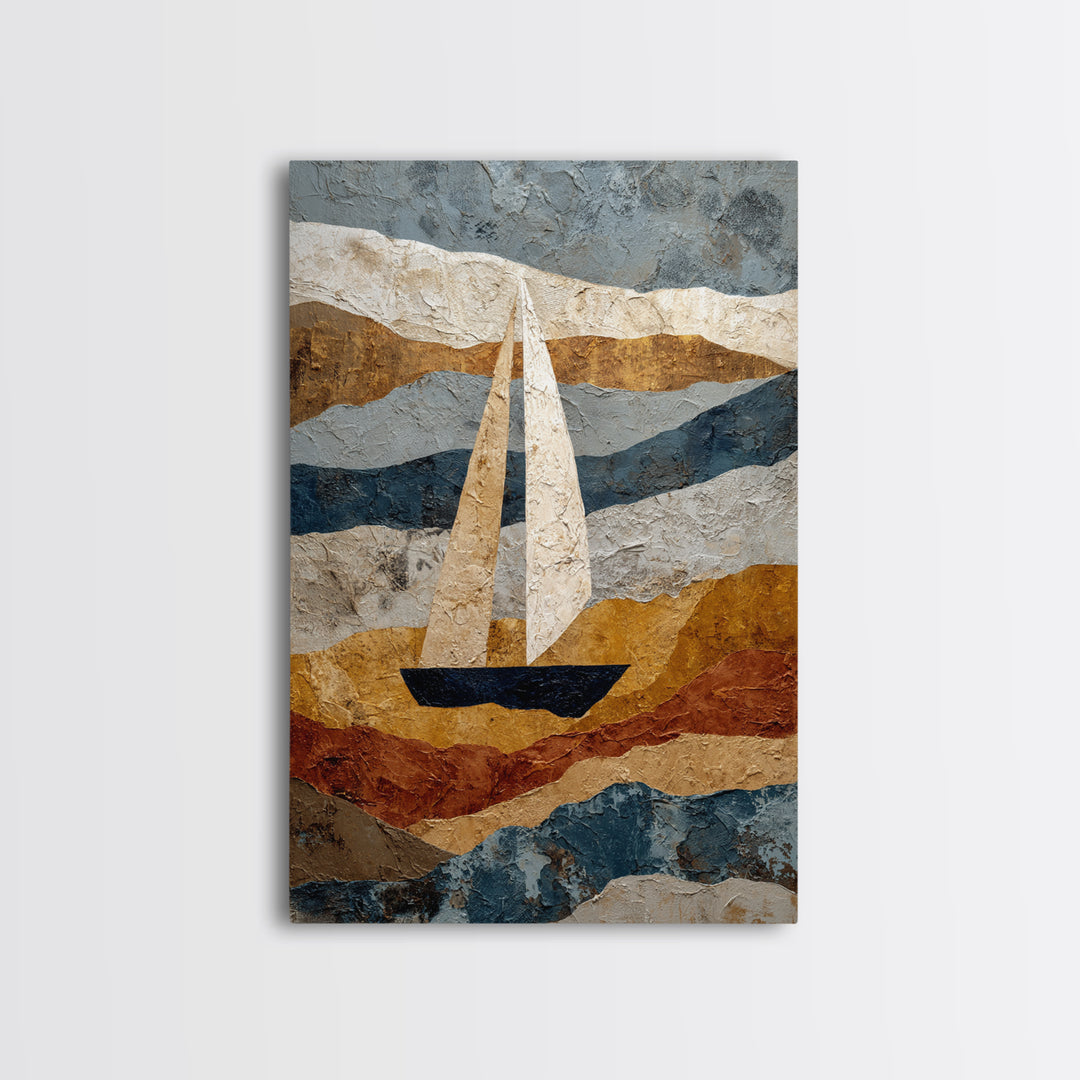 Tiny Sailboat under Open Sky Framed Canvas Print, Minimalist Art, Poster, Living Room Decor, Fine Art, Minimal, Boho, MIN-2x3-22