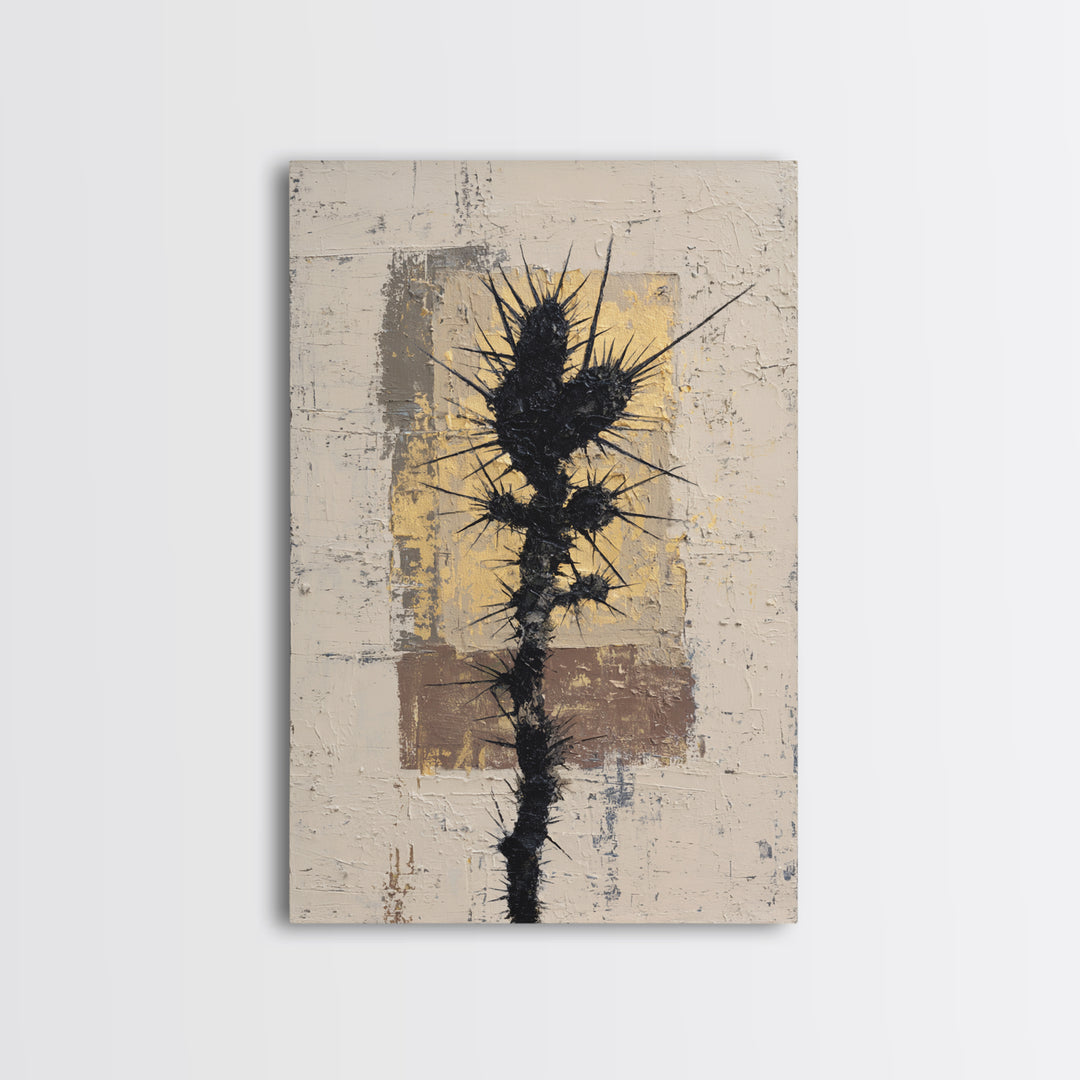 Black and White Cactus Silhouette Framed Canvas Print, Minimalist Art, Boho Wall Art, Living Room Decor, Fine Art, Minimal, MIN-2x3-28