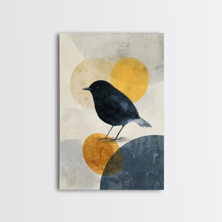 Small Black Bird Crossing White Space Canvas Print, Minimalist Art, Printables, Living Room Decor, Fine Art, Minimal, MIN-2x3-39