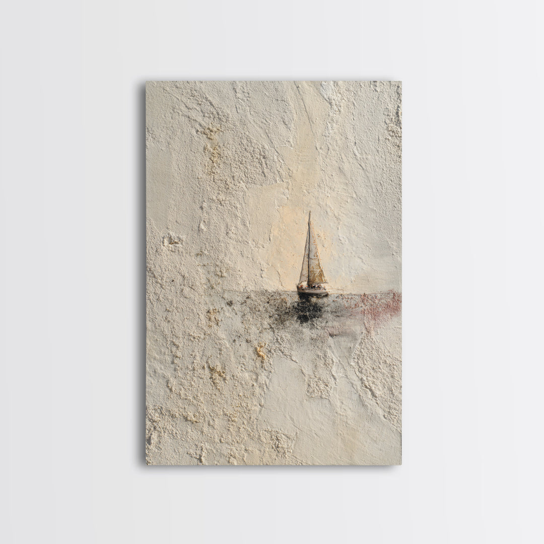 Tiny Sailboat under Open Sky Framed Canvas Print, Minimalist Art, Poster, Living Room Decor, Fine Art, Minimal, Boho, MIN-2x3-46