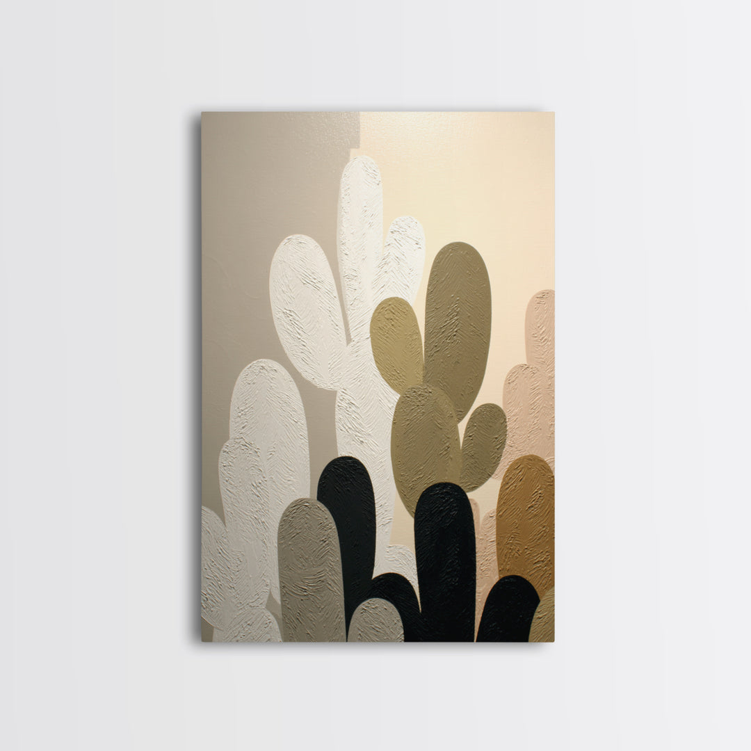 Black and White Cactus Silhouette Framed Canvas Print, Minimalist Art, Poster, Living Room Decor, Fine Art, Minimal, Boho, MIN-2x3-52