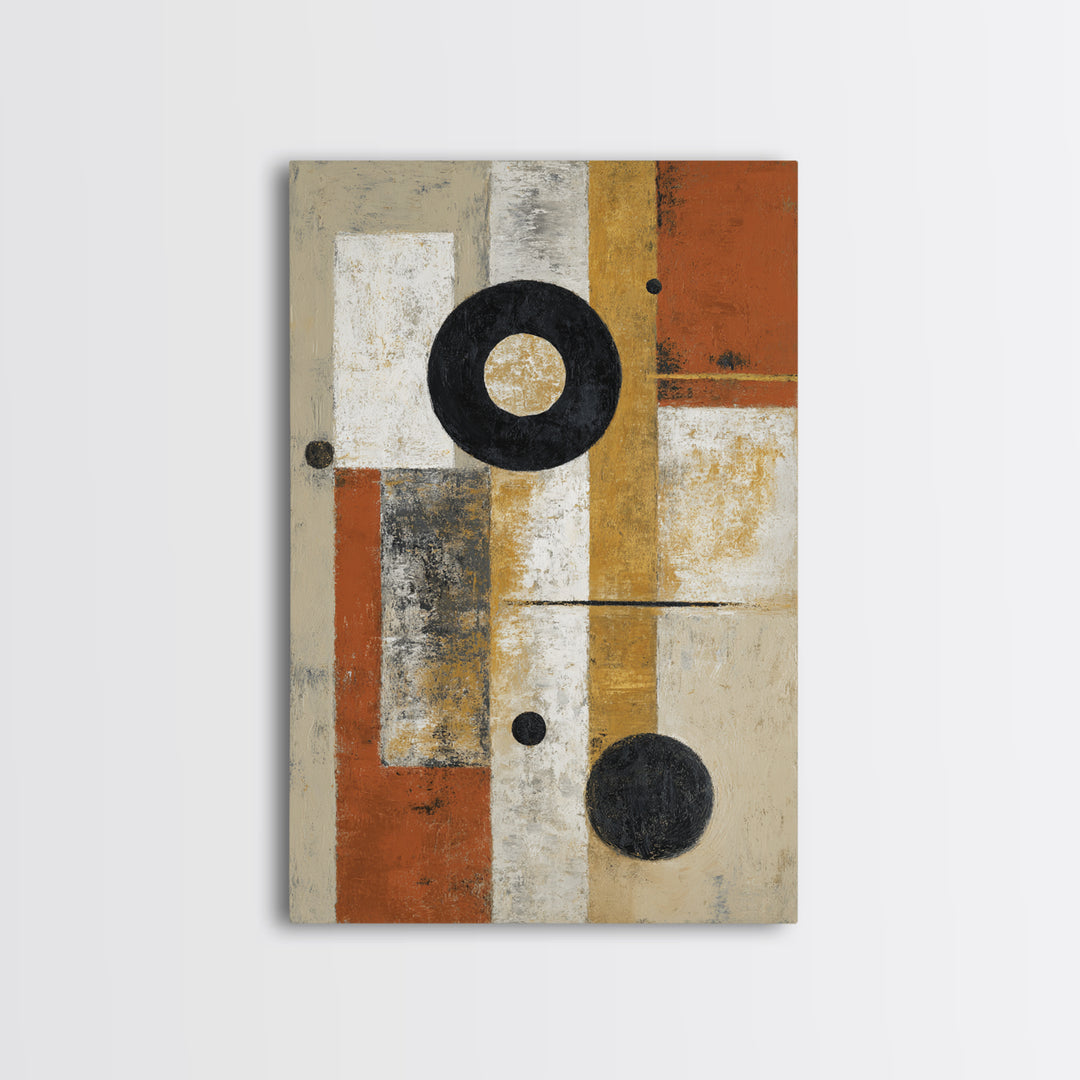 Single Black Circle on Warm Ivory Ground Canvas Print, Minimalist Art, Abstract Wall Art, Living Room Decor, Oil Painting, MIN-2x3-57