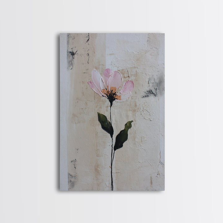 Single Flower Stem Framed Canvas Print, Minimalist Art, Black Art, Living Room Decor, Oil Painting, Minimal, MIN-2x3-68