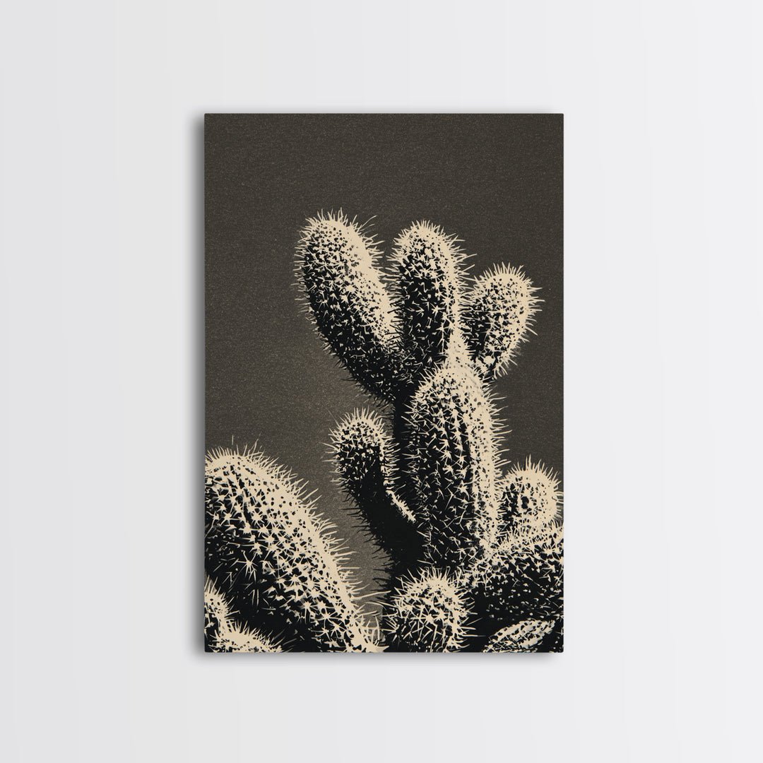 Black and White Cactus Silhouette Framed Canvas Print, Minimalist Art, Japanese Wall Art, Living Room Decor, Fine Art, Minimal, MIN-2x3-76