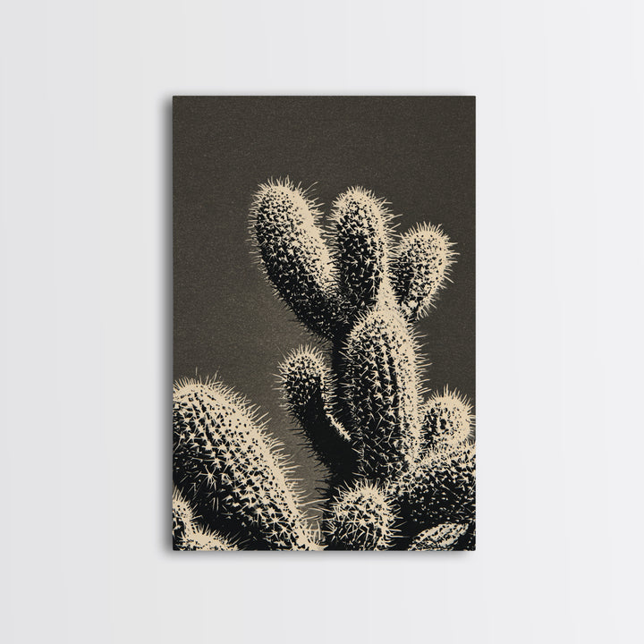 Black and White Cactus Silhouette Framed Canvas Print, Minimalist Art, Japanese Wall Art, Living Room Decor, Fine Art, Minimal, MIN-2x3-76