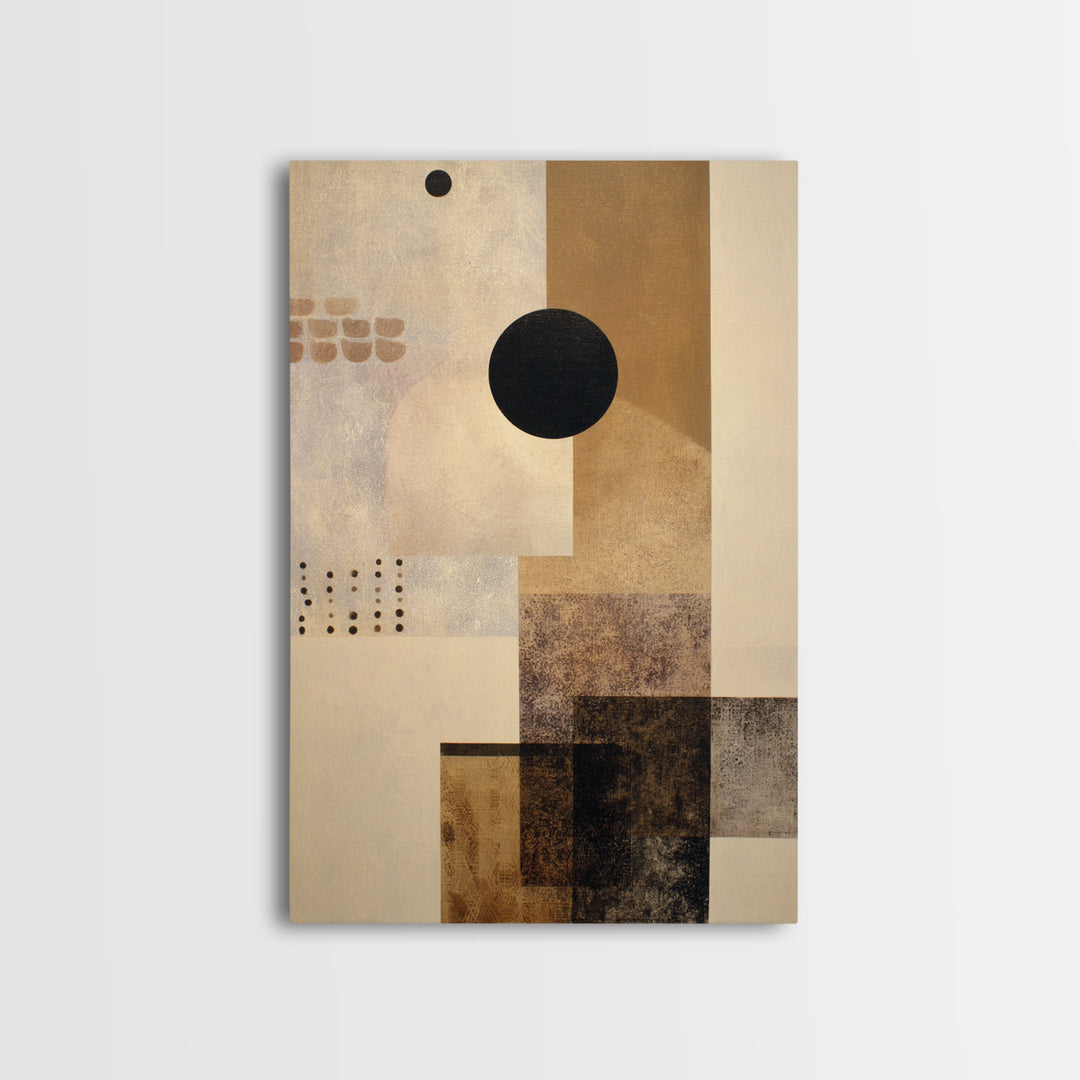 Single Black Circle on Warm Ivory Ground Canvas Print, Minimalist Art, Abstract Wall Art, Living Room Decor, Oil Painting, MIN-2x3-81