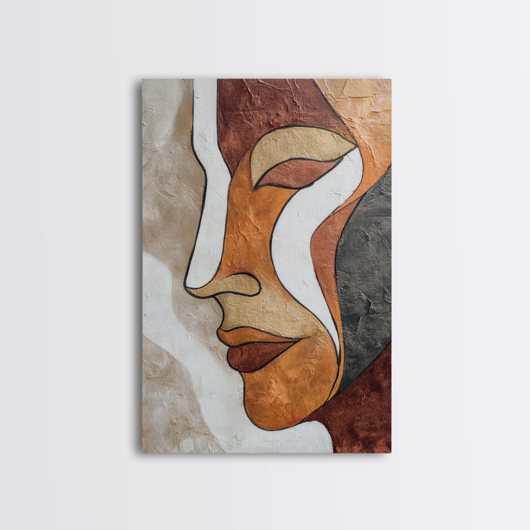 Single Continuous Line Female Face Framed Canvas Print, Minimalist Art, Boho Wall Art, Living Room Decor, Fine Art, Minimal, MIN-2x3-85