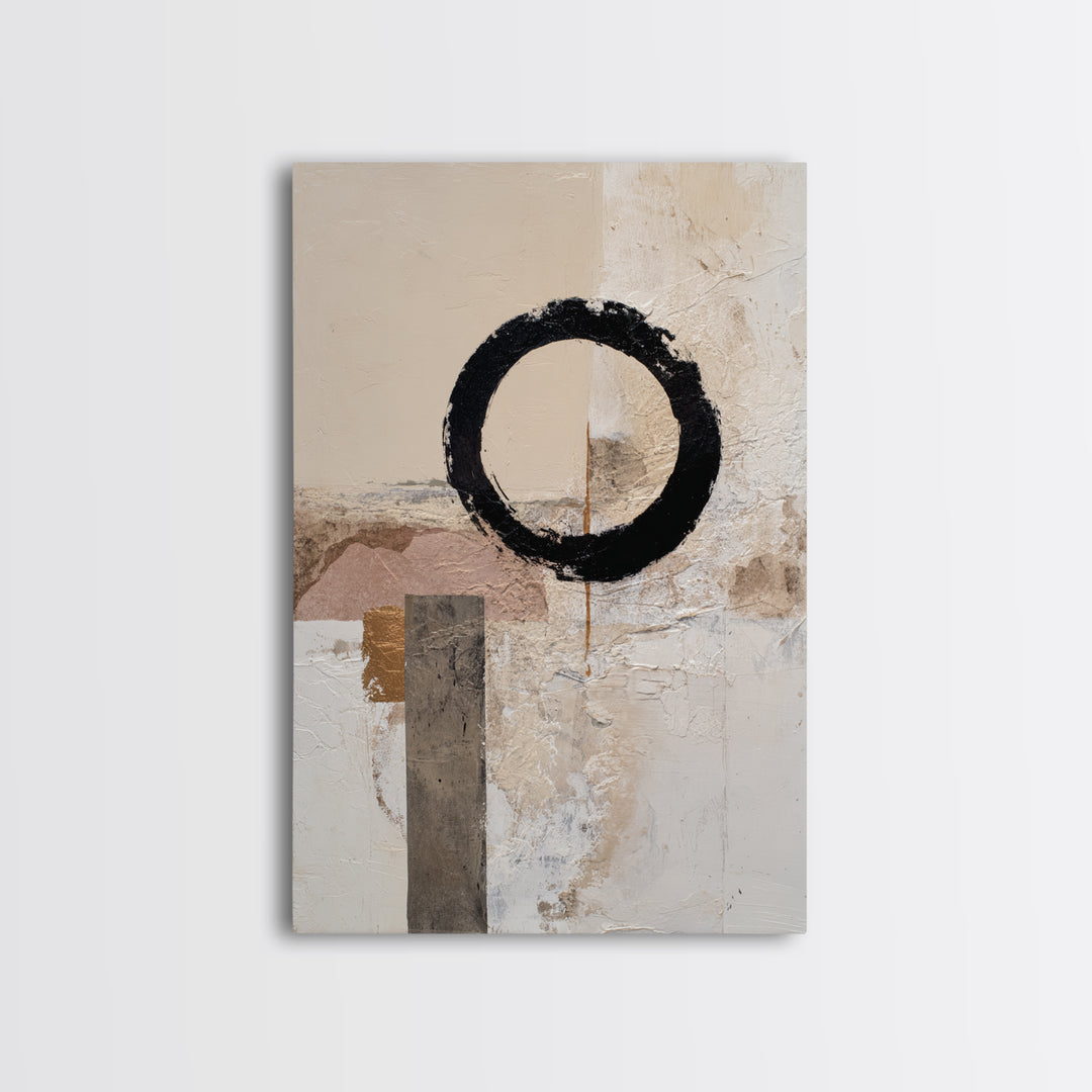 Single Black Circle on Warm Ivory Ground Canvas Print, Minimalist Art, Printables, Living Room Decor, Fine Art, Minimal, MIN-2x3-9