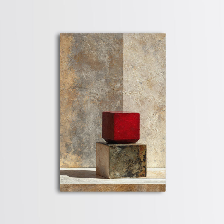One Red Square Balanced Framed Canvas Print, Minimalist Art, Large Wall Art, Living Room Decor, Minimal, Japanese Wall Art, MIN-2x3-90