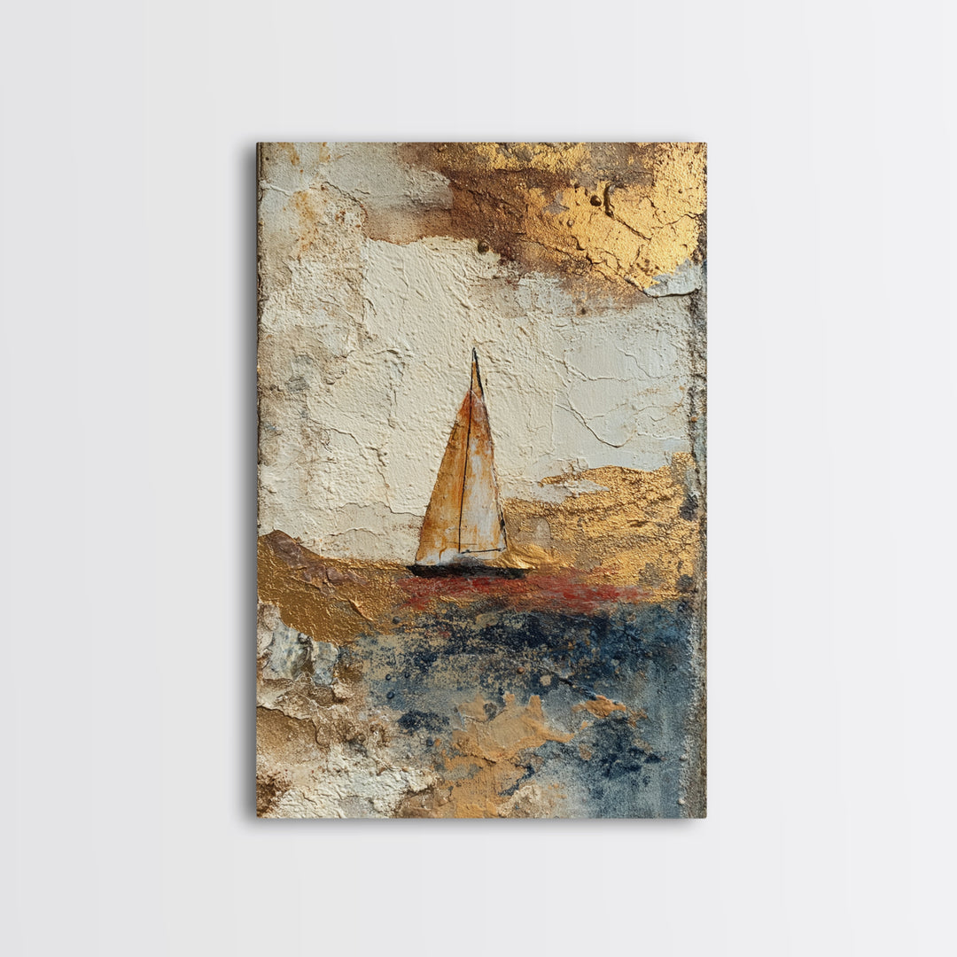 Tiny Sailboat under Open Sky Framed Canvas Print, Minimalist Art, Movie Poster, Living Room Decor, Fine Art, Minimal, MIN-2x3-94