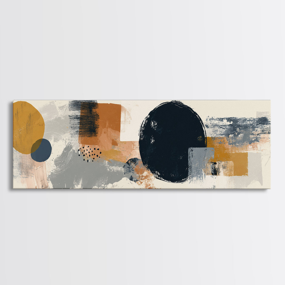 Single Black Circle on Warm Ivory Ground Framed Canvas Print, Minimalist Art, Unique Wall Art, Living Room Decor, Minimal, MIN-3x1-17
