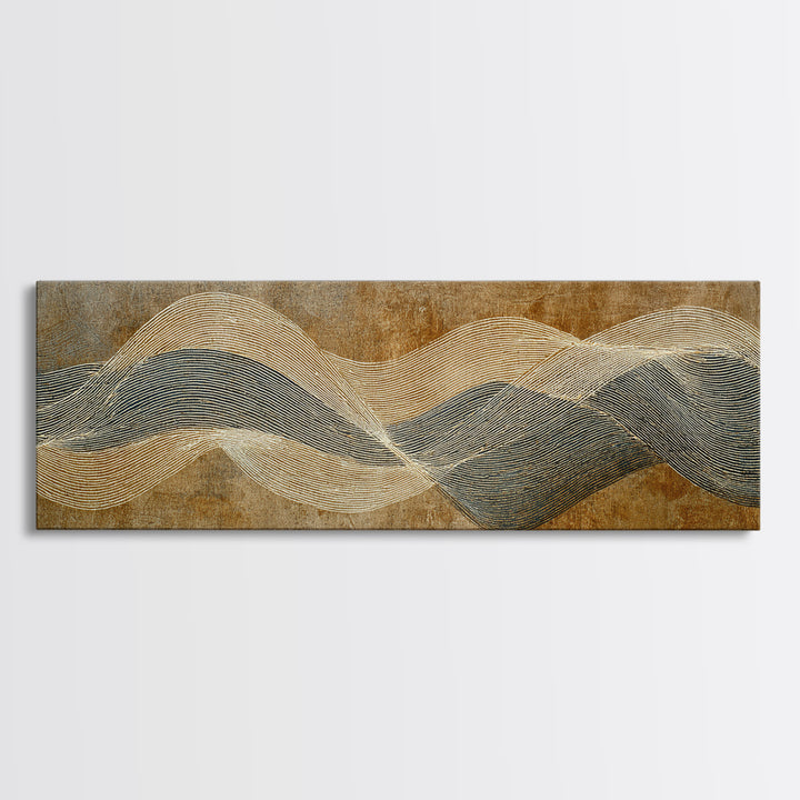 Minimal Abstract Wave Line Framed Canvas Print, Minimalist Art, Abstract Painting, Living Room Decor, Fine Art, Minimal, MIN-3x1-53