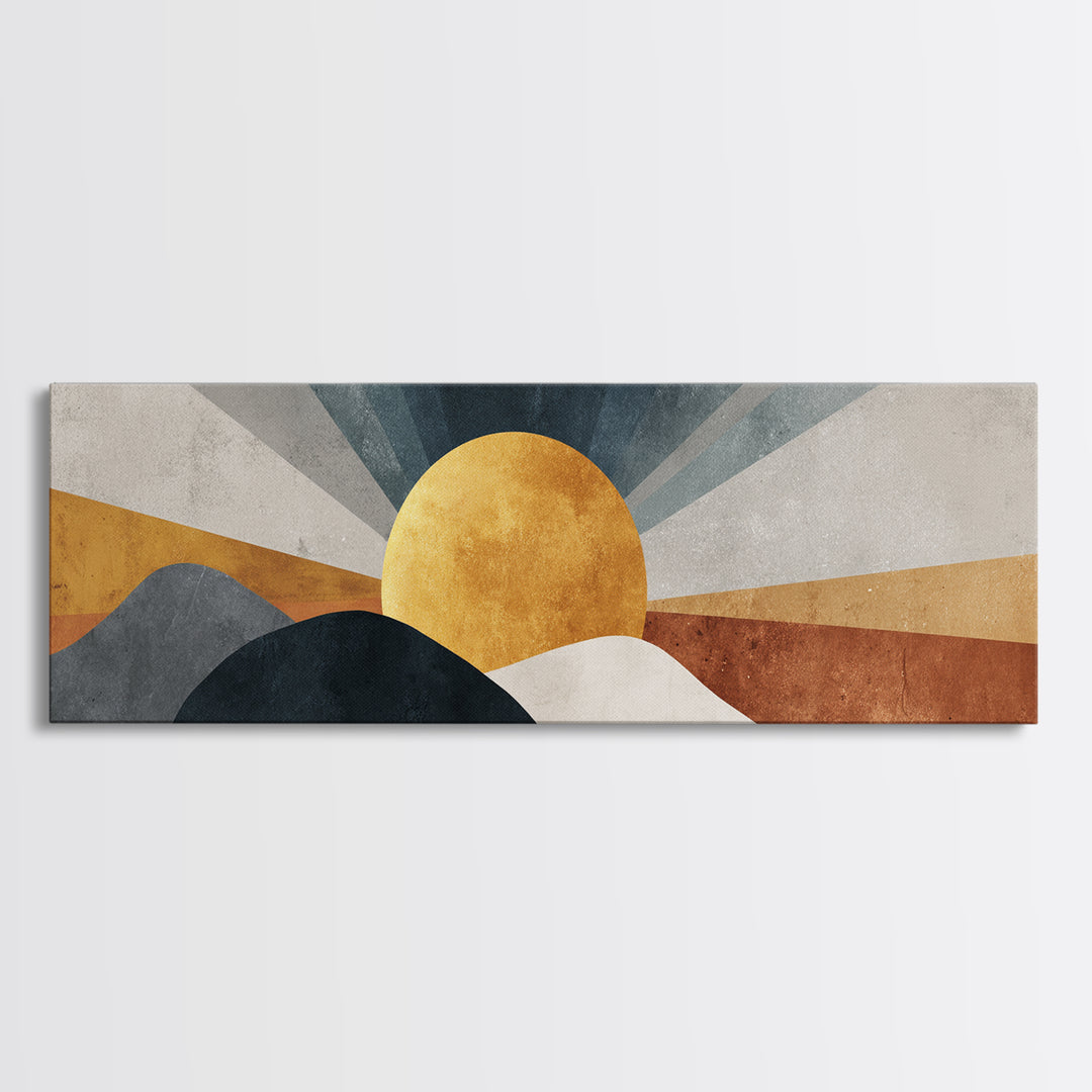 Simple Geometric Sun Framed Canvas Print, Minimalist Art, Statement Artwork, Living Room Decor, Abstract Art, Minimal, MIN-3x1-7