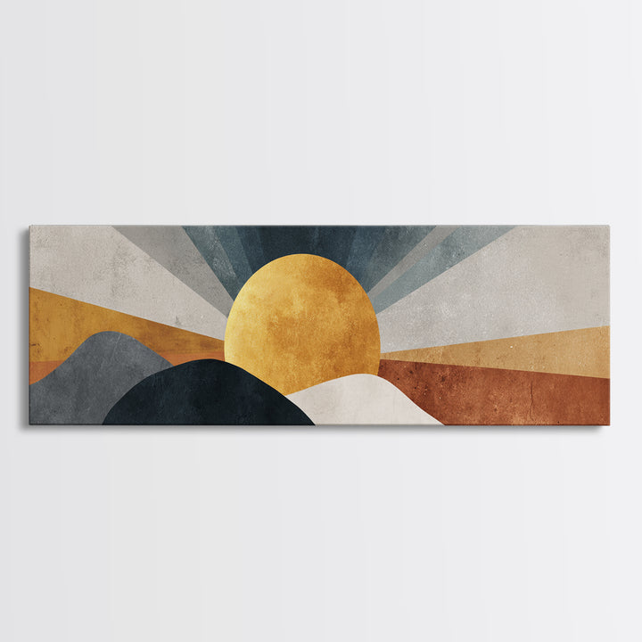 Simple Geometric Sun Framed Canvas Print, Minimalist Art, Statement Artwork, Living Room Decor, Abstract Art, Minimal, MIN-3x1-7