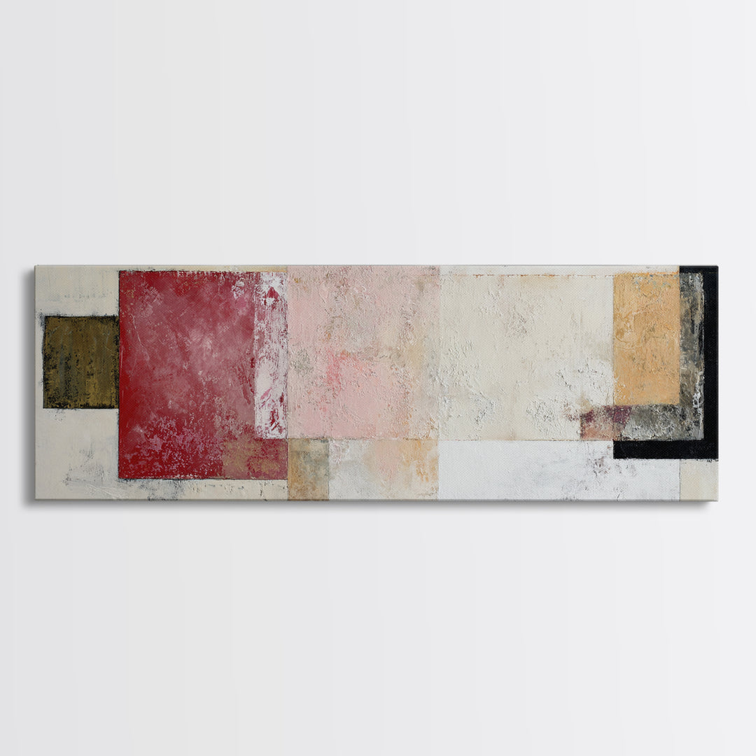 One Red Square Balanced Framed Canvas Print, Minimalist Art, Abstract Wall Art, Living Room Decor, Oil Painting, Minimal, MIN-3x1-74