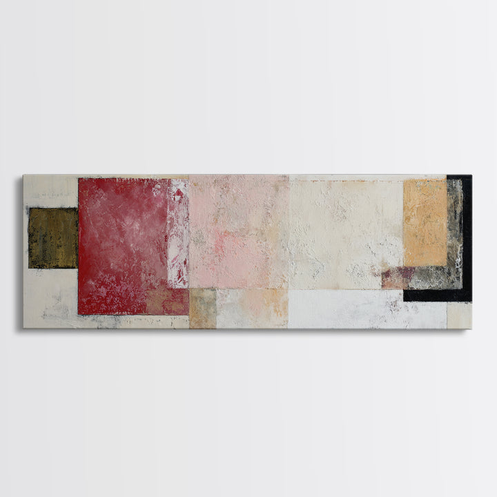 One Red Square Balanced Framed Canvas Print, Minimalist Art, Abstract Wall Art, Living Room Decor, Oil Painting, Minimal, MIN-3x1-74