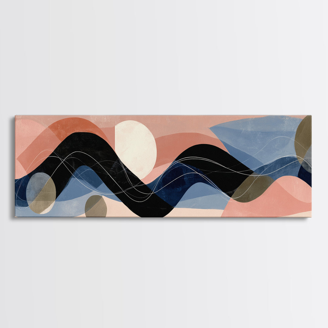 Minimal Abstract Wave Line Framed Canvas Print, Minimalist Art, Abstract Painting, Living Room Decor, Fine Art, Minimal, MIN-3x1-77