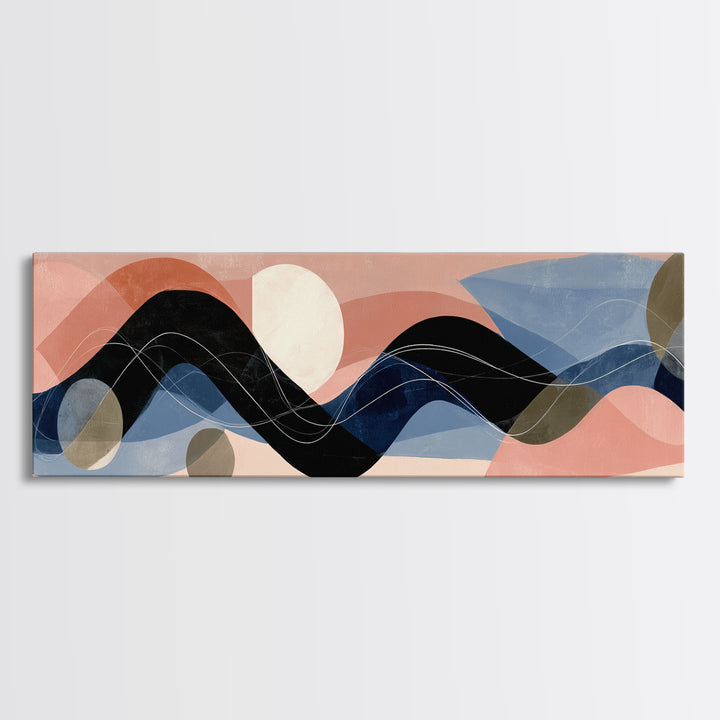 Minimal Abstract Wave Line Framed Canvas Print, Minimalist Art, Abstract Painting, Living Room Decor, Fine Art, Minimal, MIN-3x1-77