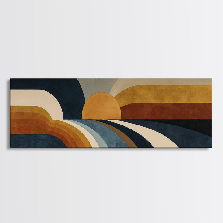 Simple Geometric Sun Framed Canvas Print, Minimalist Art, Boho, Living Room Decor, Abstract Art, Minimal, Abstract Painting, MIN-3x1-79