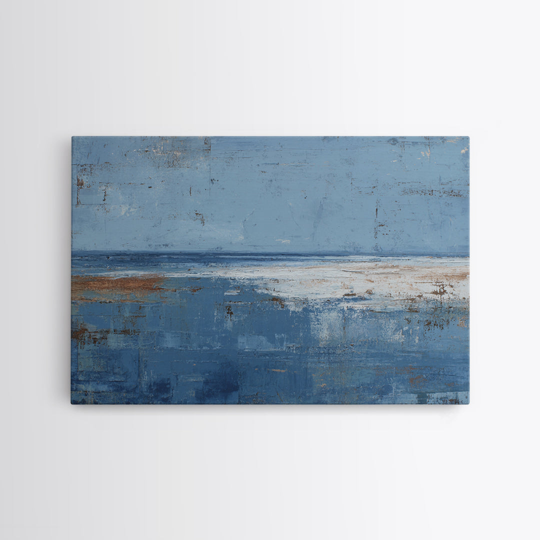 Simple Blue Horizon Framed Canvas Print, Minimalist Art, Black Art, Living Room Decor, Oil Painting, Minimal, MIN-3x2-10
