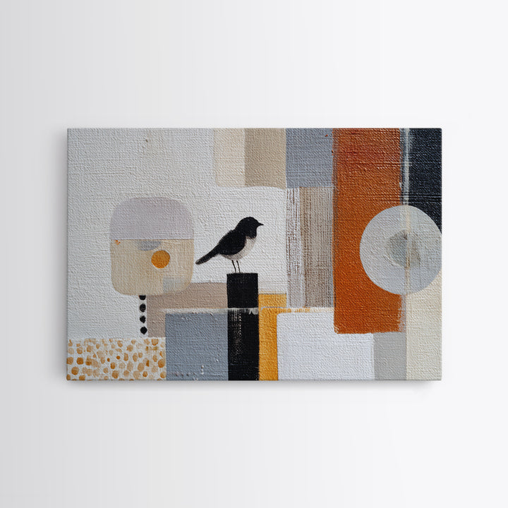 Small Black Bird Crossing White Space Canvas Print, Minimalist Art, Modern Decor, Living Room Decor, Fine Art, Minimal, MIN-3x2-11
