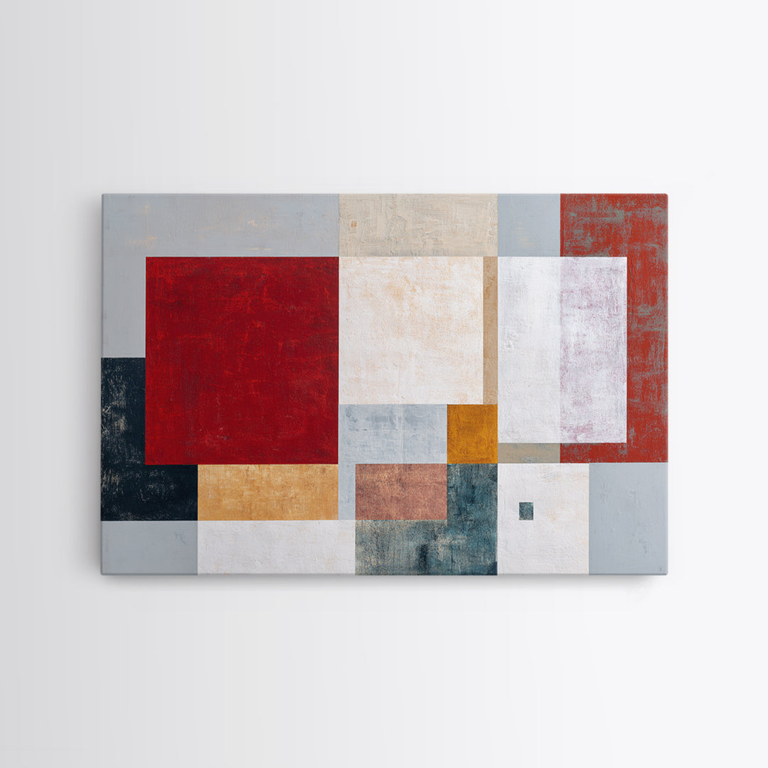 One Red Square Balanced Framed Canvas Print, Minimalist Art, Large Wall Art, Living Room Decor, Minimal, Japanese Wall Art, MIN-3x2-14