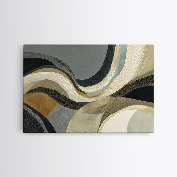 Single Gold Line Curve on Charcoal Framed Canvas Print, Minimalist Art, Gallery Decor, Living Room Decor, Fine Art, Minimal, MIN-3x2-45