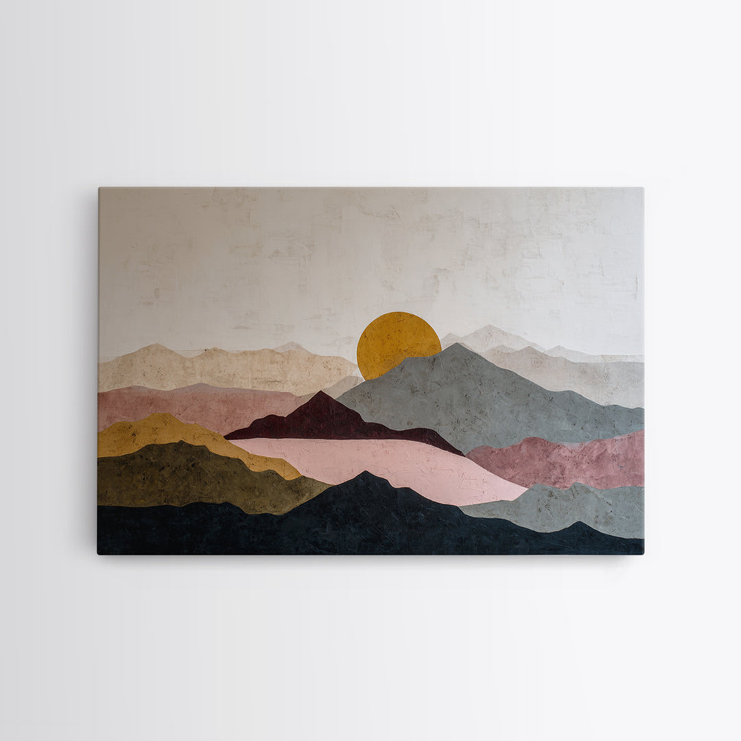 Thin Line Mountain Framed Canvas Print, Minimalist Art, Abstract Art, Living Room Decor, Fine Art, Minimal, Modern Art, MIN-3x2-6