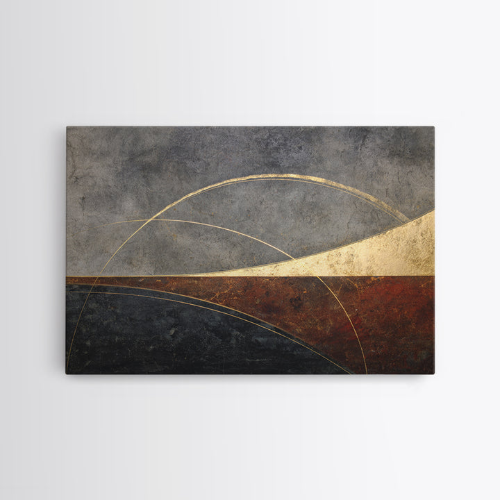 Single Gold Line Curve on Charcoal Framed Canvas Print, Minimalist Art, Gallery Decor, Living Room Decor, Fine Art, Minimal, MIN-3x2-69